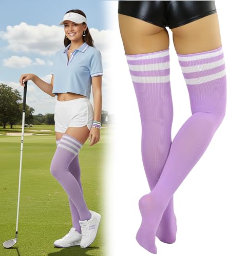 Image of ToBeInStyle Women's Heavyweight Knit Thigh High Long Socks w /Contrast 3 Stripe Top Band