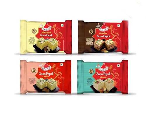 Image of Bambino Sweets Combo Soan Papdi Each 200g x 4 (Badam, Butterscotch, Chocolate, Coconut)