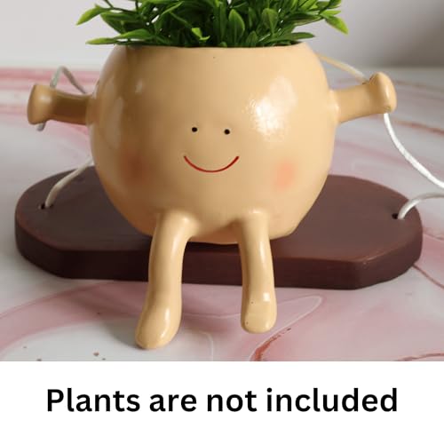 Image of Swing Face Planter Pot Hanging Resin Flower Head Planters for Indoor Outdoor Plants Succulent Pots for String of Pearls Snake Plant Live Gift Ideas for Mothers & Housewarming