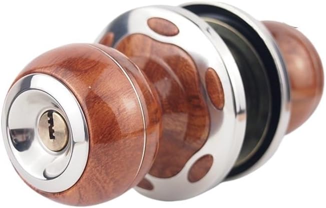 Door knob Entry Door Knob with Lock Secure Handle Exterior, Front Entrance and Bedroom Bathroom Wood Grain Sphere(Short Latch)