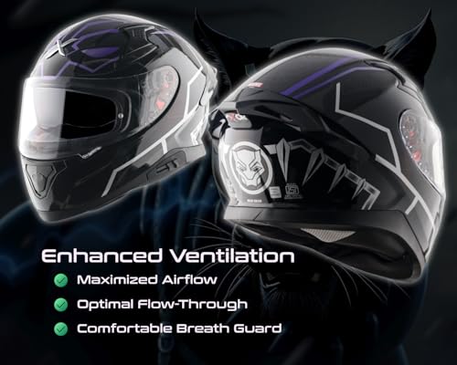 Image of Axor Apex Marvel Black Panther ISI ECE and DOT Certified Full Face Helmet for Men and Women with Dual Visors-Black Purple-L