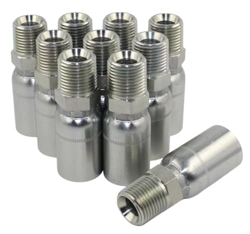 Image of (10-PCS) L-MP-04-04 1 /4'' ID Hose x 1 /4''NPT Male Hydraulic Hose End Crimp Fitting Hydraulic Hose Fitting