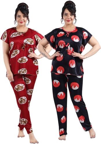 Image of Fabme Women's Satin Plain Kaftan Top & Pyjama Set