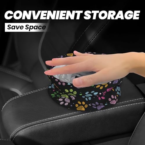 Image of Car Garbage Bag Colorful Paw Print Mini Car Trash Bin Portable Collapsible Waterproof Rubbish Bag for Car Accessories Back Front Seat Cup Holder