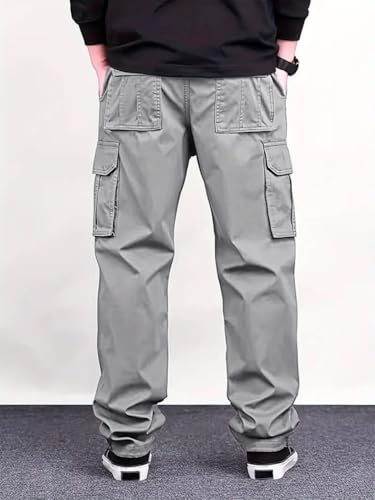 Image of MiraMichi Men's Relaxed Fit Solid Pattern Cotton Cargo Pant with 6 Pocket Button Down Closure Type and Standard Length | Six Pockets Cargos Pant's |Bonkers Joggers for Men