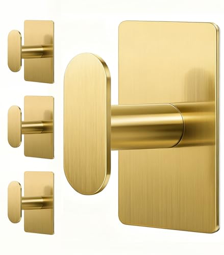pickpiff Adhesive Towel Hooks for Bathroom: 20LB Extra Strong Wall Hanger for Shower Kitchen RV Dorm Apartment, Gold 4 Pack