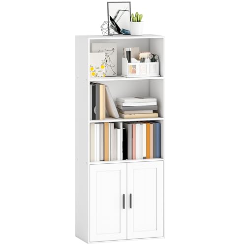 TANTI SPAZI PER RIPORRE: Dotata di tre ripiani aperti e un armadietto a due ante, questa libreria di design offre soluzioni versatili per organizzare libri, decorazioni o piante, ideale per mantenere ordinati casa o ufficio