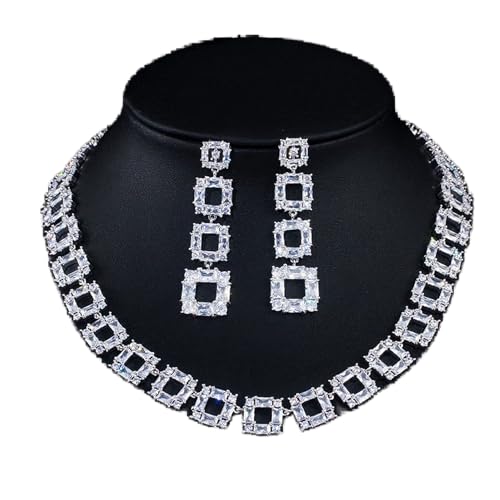 Bijoux carré Goutte anti-allergie : parure collier et boucles d'oreilles de soirée