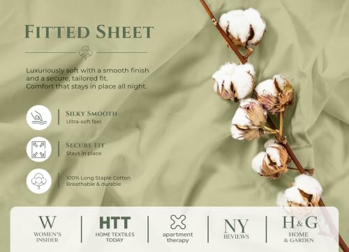 Image of Royale Linens 100% Organic Cotton Full Fitted Sheet Only - Percale Weave - Super Soft Deep Pocket Bottom Sheets - Sage Green Elastic Sheet - Full Size Fitted Sheets Only - (54 inchx75 inch+15 inch, Sage Green)