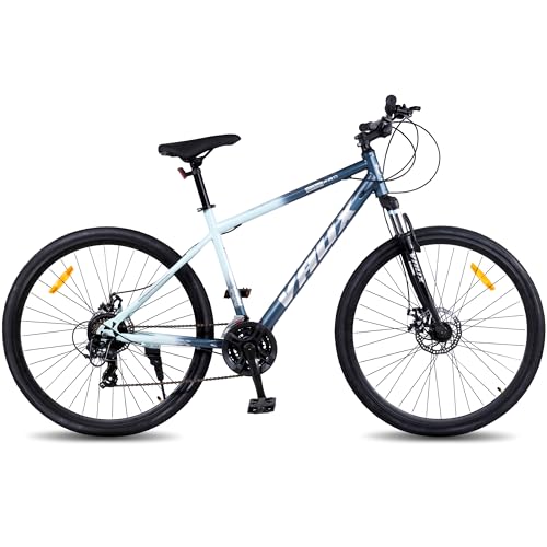 Image of Vaux City-Pro Hybrid Cycle for Adults with 21 Speed Shimano Gears| 19 Inch HI-Ten Steel Frame| Dual Disc Brakes| 700x35C Tyres|Double-Wall Alloy Rims(Nardo-Grey, Multispeed, Suspension Fork)