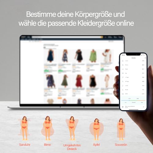 Fitdays Smartes Körpermaßband mit Bluetooth & LED-Bildschirm | Körperfett-BMI-Messung + App-Tracking für Fitness/Abnehmen | Automatisch Einziehbar & Tragbar (Schwarz)