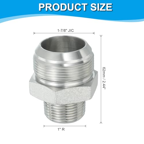 Image of PATIKIL Pipe Adapter Connector 1-7 /8 inch Male 74 Flare JIC x 1 inch Male R Pipe Fitting Oil Feed Restrictor Fitting Hydraulic Connector for Oil Steam Water Pipelines System