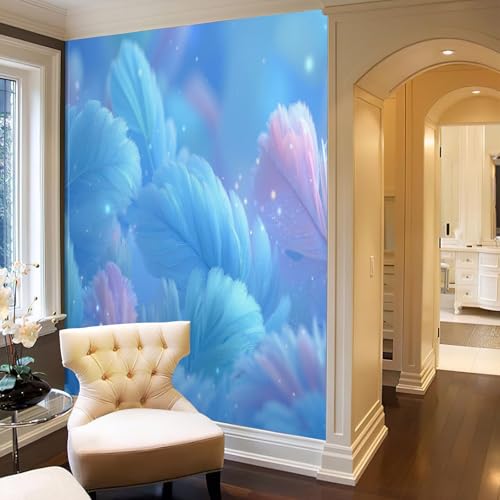 Papier peint panoramique plumes 3D bleu royal 250x175cm pour salon et chambre - 7