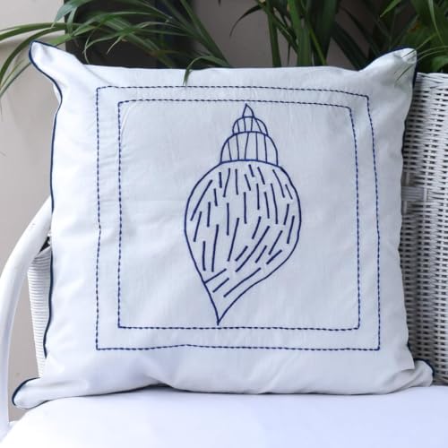 Image of Coastal Calm White Cushion Cover Set of 5 | Decorative Square Throw Pillow Covers for Sofa Couch Bed Living Room Bedroom | Hidden Zipper Closure | 16 x 16 Inch