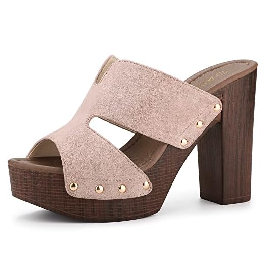 Allegra K Women's Platform High Block Heel Pink Slides Sandals - 9.5 M US
