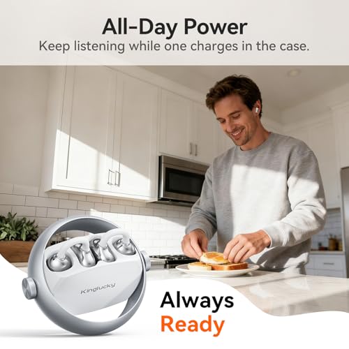 Image of Kinglucky 2-in-1 Wireless Earbuds, in-Ear & Open Ear Clip-On Earbuds Comfortable fit, Bluetooth Headphones 5.4 with Noise Cancelling Mic, Power Swap Charging, Up to 50H, White