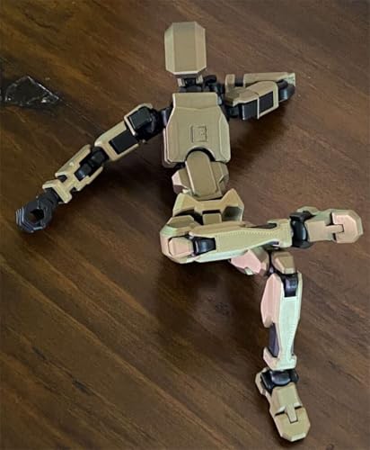 Image of VAALI Dummy 13 Action Figure Fully Assembled T13 Articulated Robot Toy with 12 Accessories (Swords Guns Extra Hands) 3D Printed Poseable Desktop Figure for Stop Motion Artists Gamers 5.4 inch (Brown)