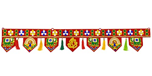 Image of Velvet Handmade Door Hanging /Bandarwal /Toran for Door, Traditional Bandarwal for Door, 37 inch inch Length, Multicolour, Medium(T9)