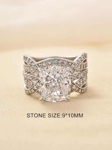 4 Carat Cushion Cut Bridal Ring Set, S925 Sterling Silver 5A CZ Insertable Engagement Ring & Enhancer Bands Set2