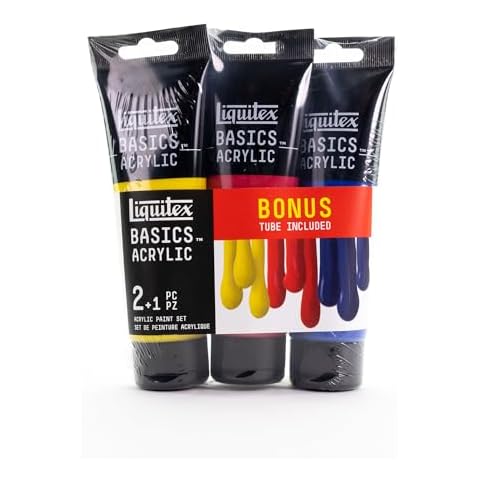 Liquitex, 3 x 118ml (4-oz.) Tube Set, Primary Colors Basics Acrylic Paint Set of 4, Yellow, Red, and Blue 3 Piece Cover