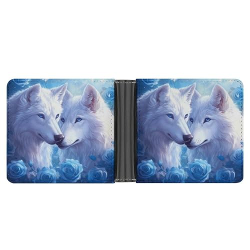 Wolf Rose Bifold Wallet PU Leather Card Cash Holder Cute Purse for Men Women
