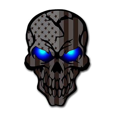 Image of 2 Pack 5.1 inchReflective All Black American Flag Skulls Sticker, Skull Decal with Black US Flags, UV Fade Resistant Vinyl Car Flags Stickers for Trucks Jeep Van Women Men Motorcycle Laptop Bumper Decals