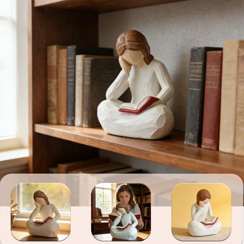 Escultura pensador para amantes de libros blanca de resina miniatura 3