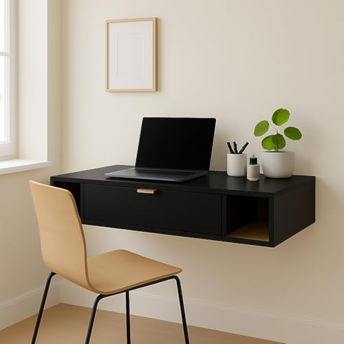 Mesa Escrivaninha Para Computador Escritório com Gaveta Versatta Casa JD (PRETO)