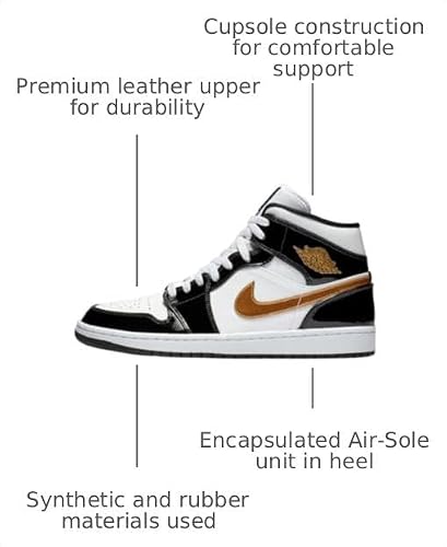 Jordan Jordan Mens AIR 1 MID SE 852542 007 Black Gold Patent Leather - Size 12