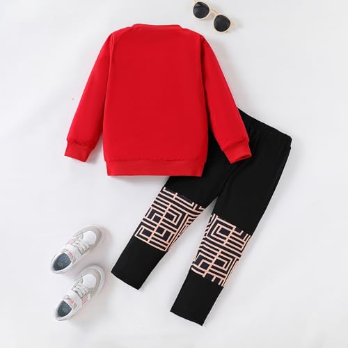 Image of Tween Girl's Letter Print Top + Jogger Pants 2 Piece Casual Outfit Set Kids Fall Clothing, Sizes 6-14 Years