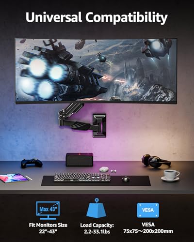 Image of MOUNTUP Monitor Wall Mount for 22-43 Inch Curved Screens, Holds 2.2 to 33.1 lbs, Ultrawide Computer Monitor Wall Mount, Heavy Duty Wall Monitors Arm, 75x75 mm to 200x200 mm Vesa Mounts