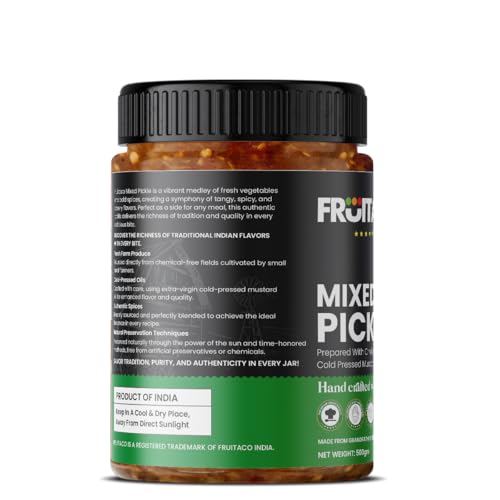 Image of Fruitaco Mixed Pickle 500 Gm - Authentic Indian Pickle with Tangy, Spicy, & Robust Flavors, Mixed Aachar