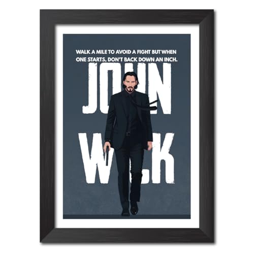 Image of TenorArts John Wick Poster Hollywood Movie Quotes Posters Vector Art Photo Frame Painting With Dark Wooden Texture (12inches x 9inches)