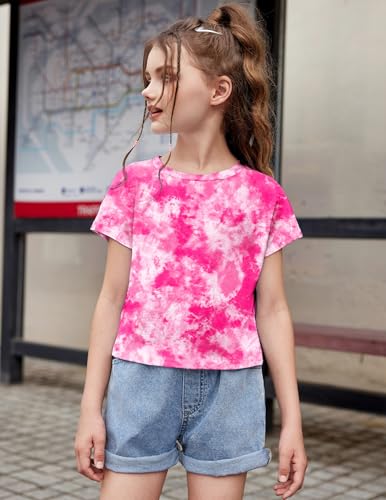 Image of Arshiner Girls Shirt Crop Tops Short Sleeve Summer Drop Shoulder Batwing Sleeve Crewneck Loose T Shirt Tee