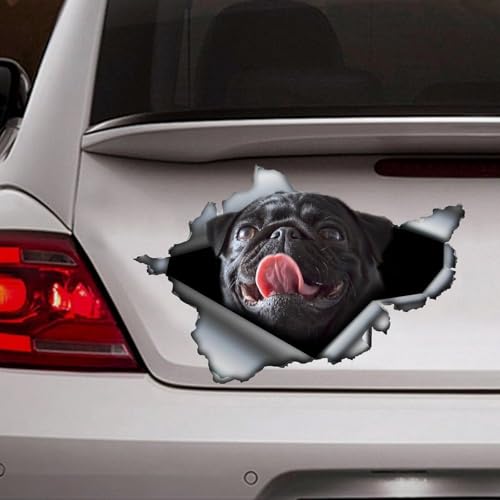 Madcolitote Schwarzer Mops-Autoaufkleber, 3D-Fensteraufkleber, Stoßstange, gestanzt, Vinyl-Aufkleber, lustiges Laptop-Aufkleber, Haustiergeschenk, 25,4 cm