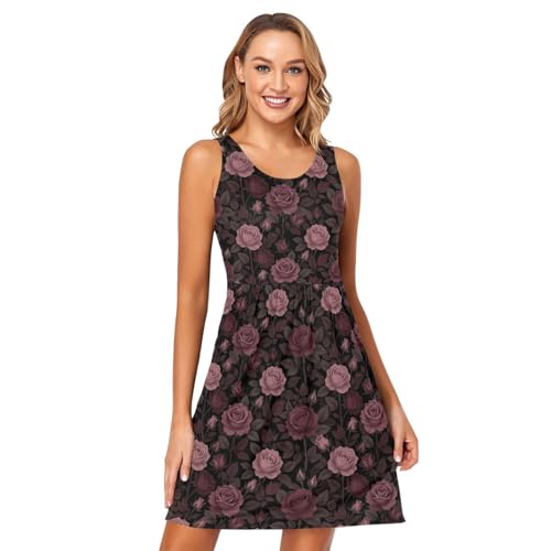 Robe débardeur sans manches col rond femme imprimé floral noir taille L