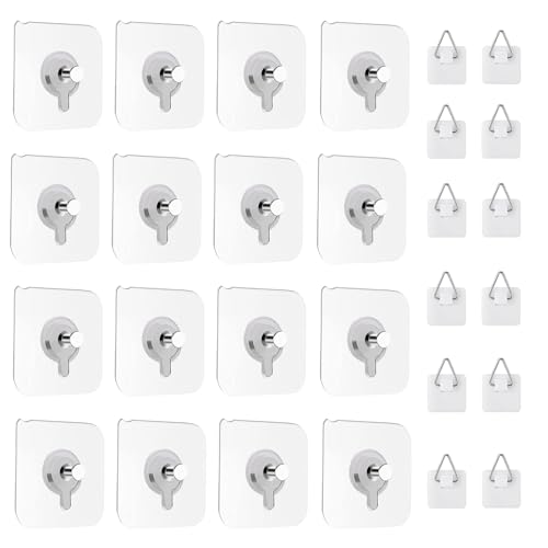 Image of 40 PCS Adhesive Picture Hanger Picture Hanging Hooks Without Nails Invisible Adhesive Plate Hanger Vertical Plate Holders Picture Hangers Sticky Hangers for Home Wall Art Decor Picture Photo Frame