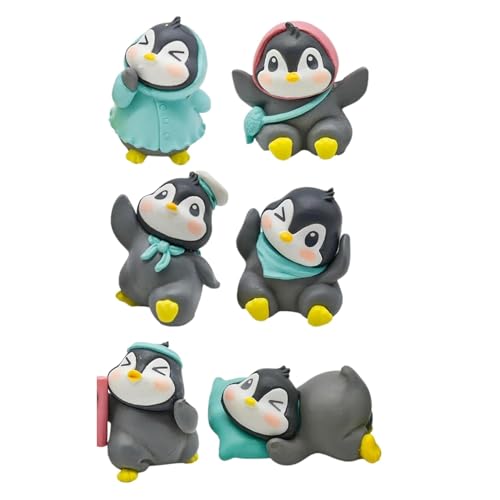 Image of Miniature Set for Home Decor, Deepawali Gift, Living Room, Figurines, Cake Decoration Items - Resin Car Dashboard Items (Multicolor) ((Penguin Miniature Set of 6))