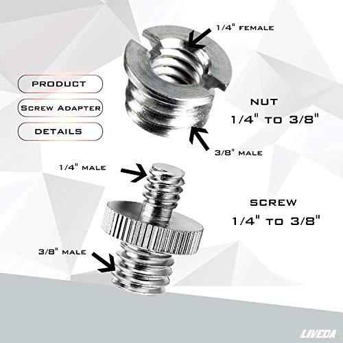 Niewalda 1/4 Inch to 3/8 Inch Tripod Adapter - 3/8 to 1/4 Mount Screws, Camera/Monopod/Light Stand Accessory