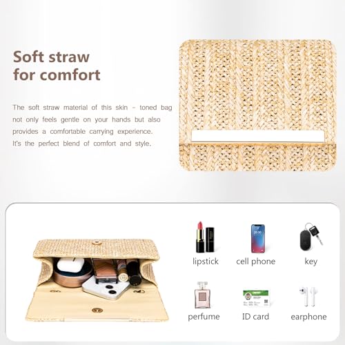 Image of Larcenciel Straw Clutch Purses for Women, Woven Beach Purse w /Chain, Summer Boho Evening Handbag for Wedding, Prom, Vacation