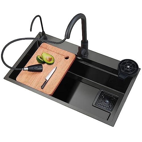 Évier de cuisine en acier inoxydable 304 noir mat avec lave-gobelets haut de gamme