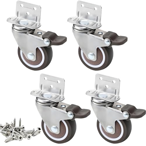 4 2-inch Small Furniture casters, Set of 4, 360 Degree Rotating Ball Bearing with Brake Rubber casters for Office Chairs, cabinets, Tables (2 inch L-casters)