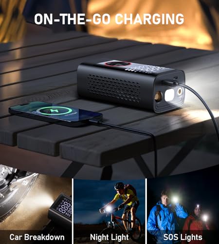 Image of Pumptiva Tire Inflator Portable Air Compressor, Cordless Air Pump for Car Tires, 150PSI Portable Tire Inflator for Car with Auto Stop & LED Lights for SUV Sedan Motorcycle Bike Bicycle Ball