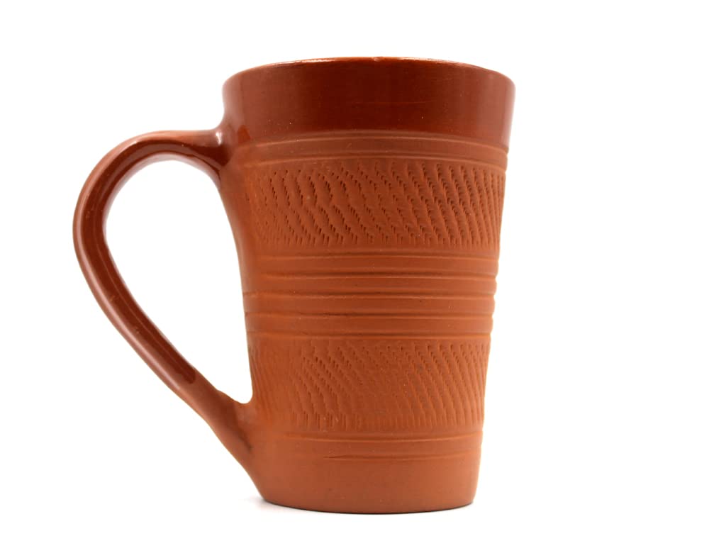 ESVAR STONECRAFT TERACOTTA Coffee Mug Inside Ceramic Coated Out Side Cute Design Artisan Handmade for Home USE (320 ml)