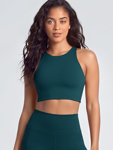 Image of ODODOS Racerback Tank Bra for Women High Neck Non Padded Medium Support Sports Bra Workout Yoga Crop Tops