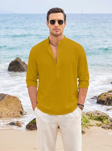 Image of ROYALSCOUT Men's Short Kurta | Solid Mandarin Collar Full Sleeve Pullover Style Kurta | Regular Fit Casual Ethnic Wear for Men