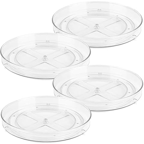 Clear Lazy Susan Organizer - 4PK - 9 Inch - Turntable Organizer - Acrylic Lazy Susan Organizer for Cabinet, Kitchen, Pantry, Fridge & Bathroom - Lazy Susan for Refrigerator - Vanity Countertop Cover