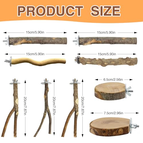 9 Stück Natur Sitzstangen Set, Vogelspielzeug Holz Wellensittich Zubehör Vogelkäfig Zubehör Vogel Spielzeug für Nymphensittich Spielzeug Kanarienvogel Papagei Stehend Vogelkäfig