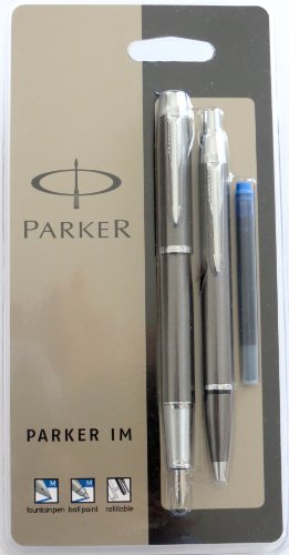 Parker IM – Pluma estilográfica (Metal, adornos en cromado pluma estilográfica y bolígrafo conjunto