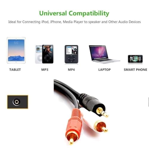 Image of 3.5mm to 2-Male RCA Adapter Cable (1.5 Meter) - AUX to RCA Audio Connector for Stereo, Speaker, TV & Audio Devices - Gold-Plated Plugs for Clear Sound Transmission